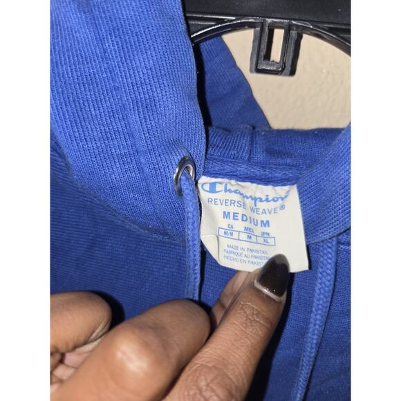 Champion Reverse Weave Thick Winter Hoodie Pullover, Blue, Size Medium - Picture 6 of 7